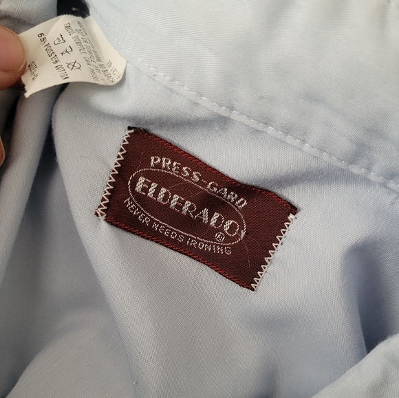 Elderado Pearl Snap Long Sleeve Western Shirt Button Up Blue Solid Never Iron - Picture 4 of 10